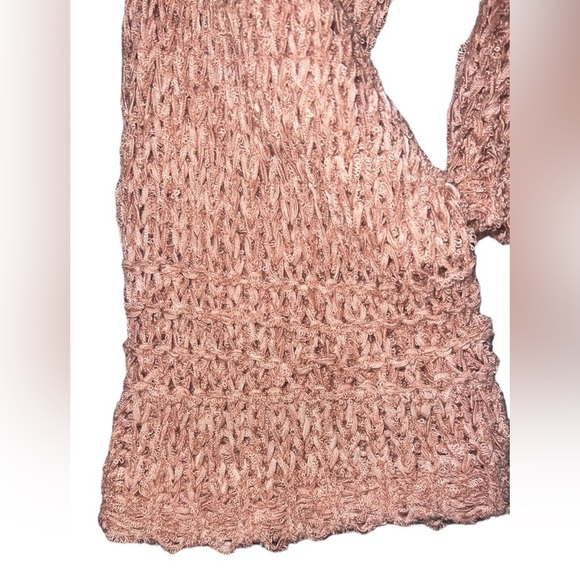 {EUC Crochet Cropped Le Lis Mauve Lt Pink Lightweight Cardigan Sweater Large} - Picture 3 of 8